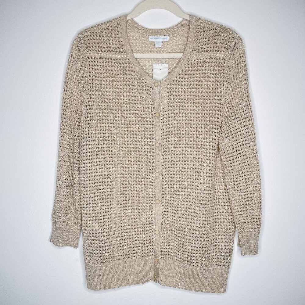 New York & Company Beige Open-Knit‎ Cardigan - XL